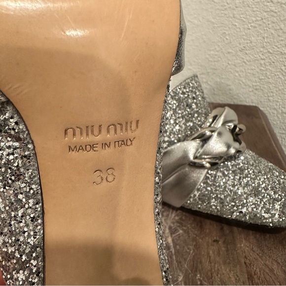 Miu Miu Vernice 2 Metallic Diamond Glitter Loafers Pumps Silver Size 38 US 7.5 - Picture 12 of 13